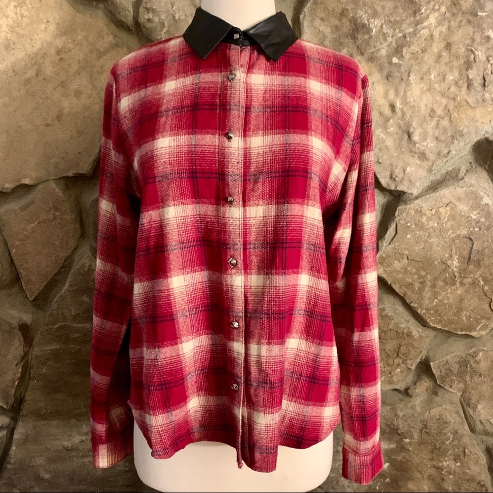 Red flannel top w/ faux leather